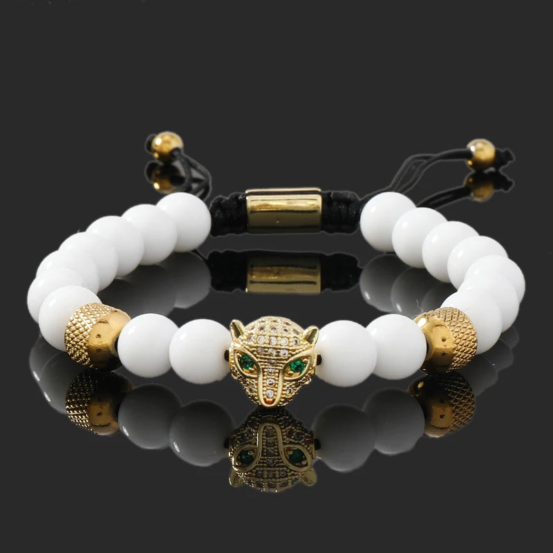 Crown, Leopard, Cross & Skull Beaded Bracelet — 8mm Adjustable