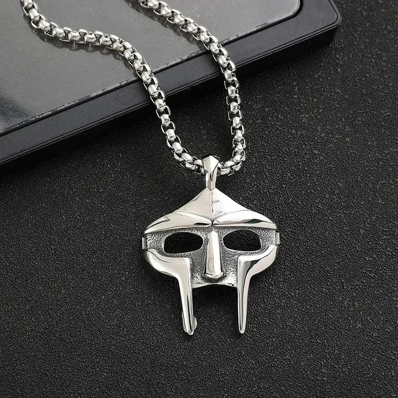 Vintage Creative MF DOOM Mask Pendant for Men Hip Hop 316L Stainless Steel Skull Mask Necklace Party Jewelry Gift