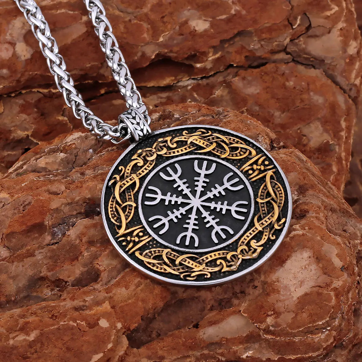 Nordic Mythology Courageous Men Helmet of Awe Necklace Handmade Gold Color Celtic Knot Amulet Biker Party Club Pendant