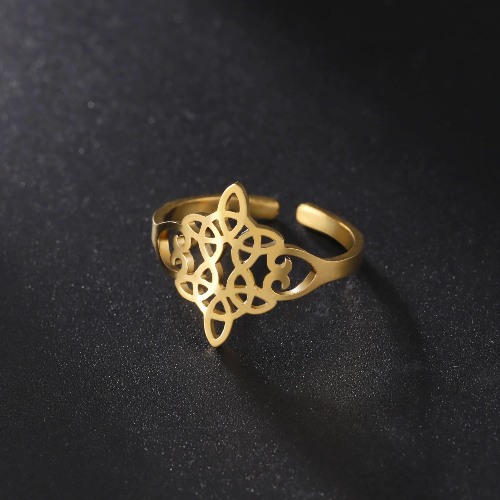 LIKGREAT Hollow Trinity Witch Knot Adjustable Ring for Women Men Stainless Steel Celtics Knot Amulet Couple Jewelry BirthdayGift