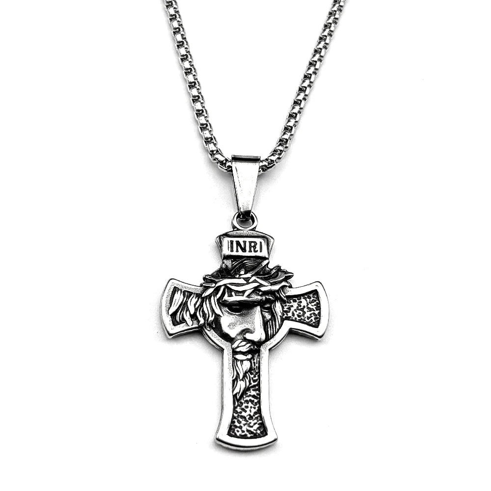 Jesus Crown Thorns Silver Pendant Inri Crucifix