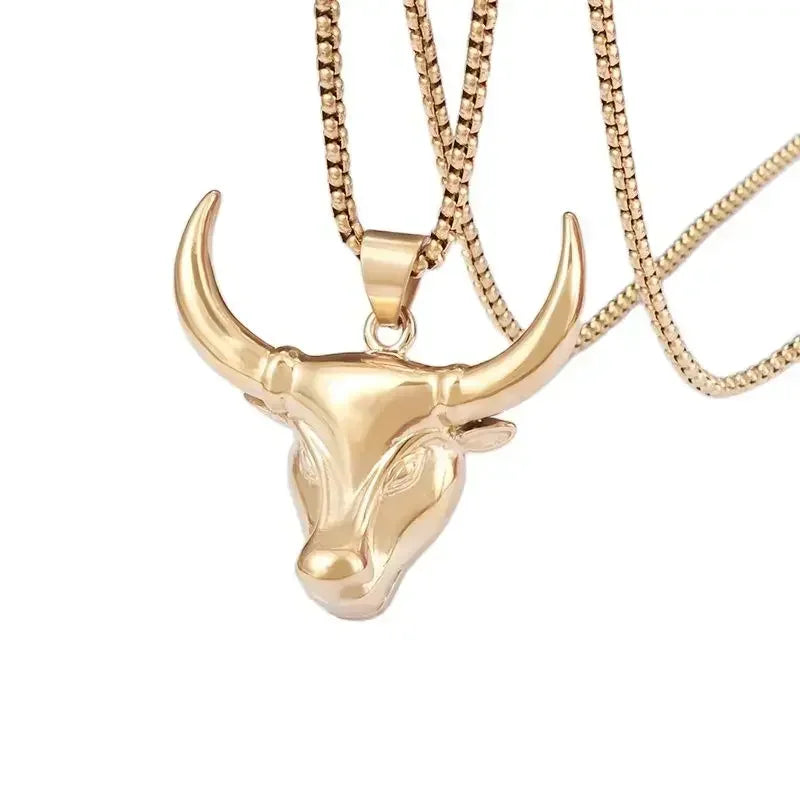 Gothic Green Stone Bull Skull Necklace Pendant Punk Animal Necklace Mens Taurus Zodiac Amulet Jewelry Anniversary Gift