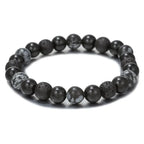 Vintage Dark Tone Natural Stone Bracelet, Matte Black Onyx Mixed Snowflake Obsidian Beaded Bracelet, Trendy Gothic