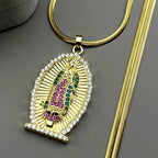 Catholic Virgin Mary Zircons Copper Pendant Necklace for Women Men Stainless Steel Gold Color Our Lady of Guadalupe