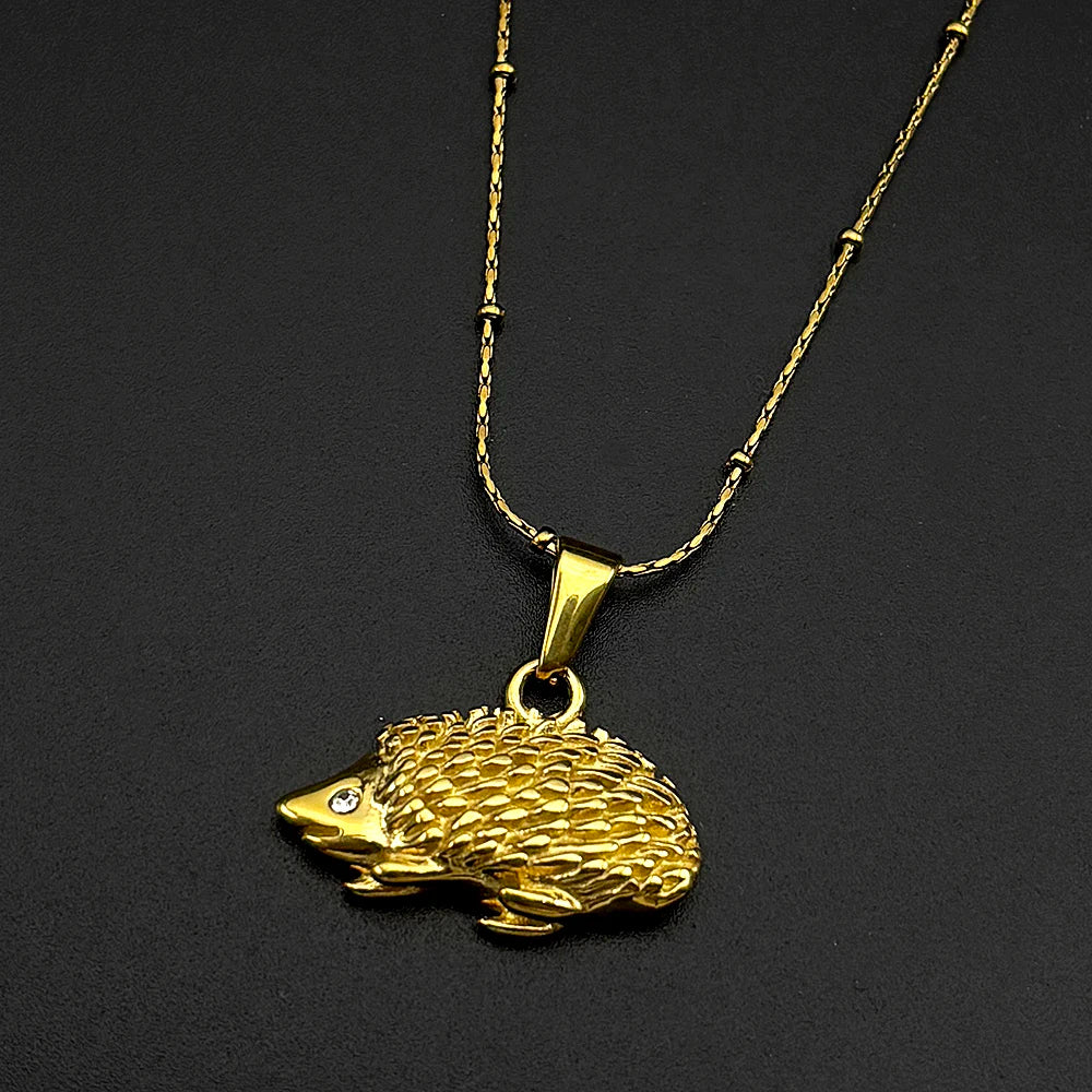 Hedgehog Pendant Necklace — Gold-Tone Stainless Steel