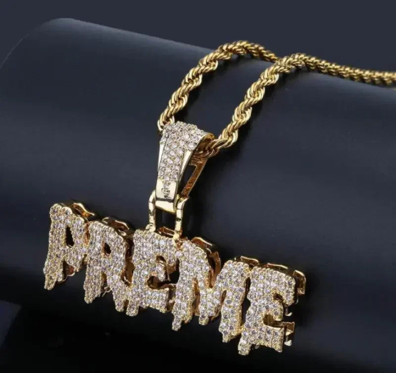 Bling Iced Out Savage Pendant Cubic Zirconia Letter Necklace for Men Women Hip Hop Rock Rap Party Jewelry