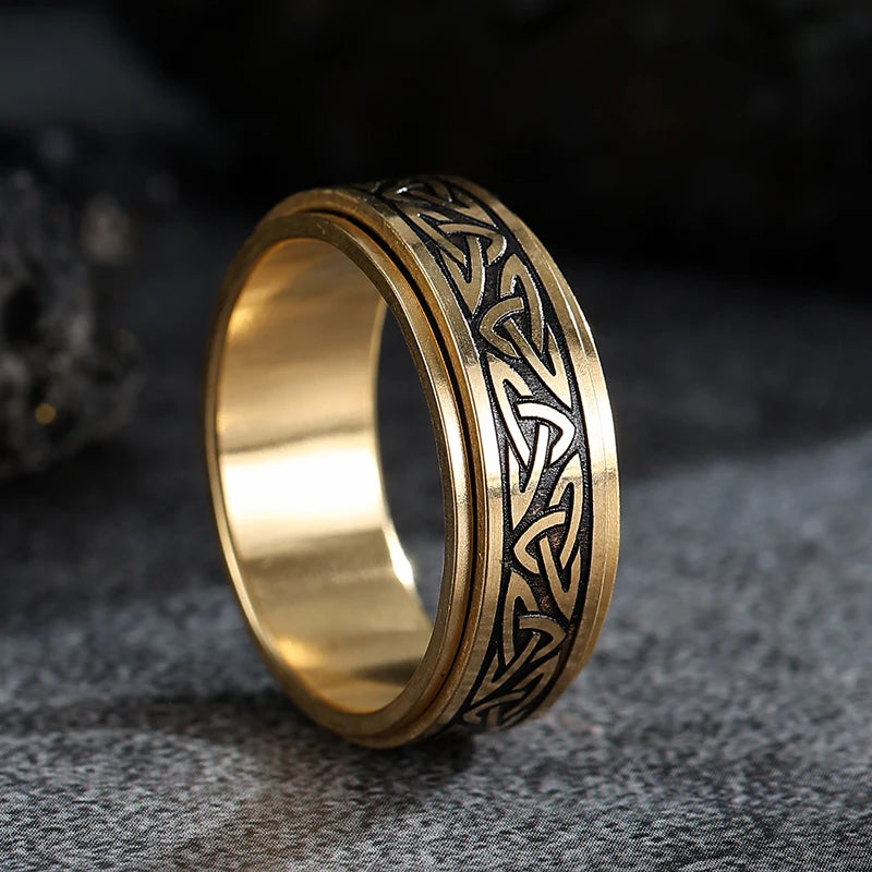 Celts Triangle Knot Stainless Steel Fidget Ring Men Rotatable Decompressionanti Stress And Anxiety Cool Ring Boyfriend