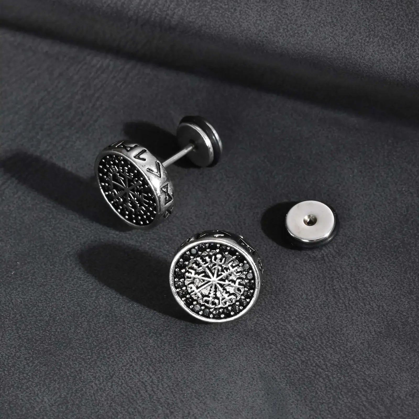 Gothic Norse Viking Rune Stud Earrings — Stainless Steel