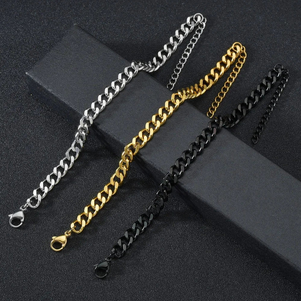 Fashion Stainless Steel Men Curb Cuban Chain Bracelet Women Bracelet On Hand For Couple Unisex Wrist Hand Jewelry Gift Party