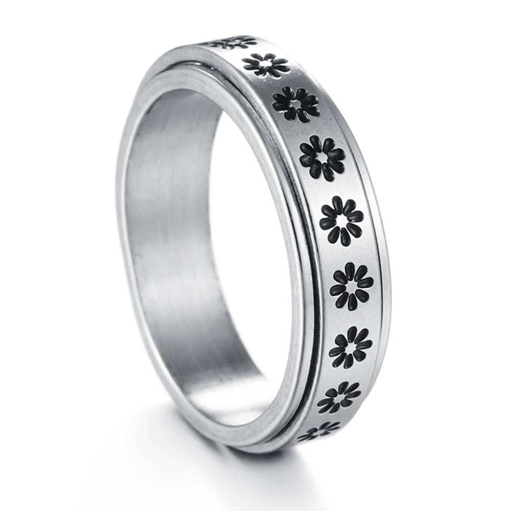 6MM Silver Color Stainless Steel Rotatable Star Rings For Men Women Trendy Male Stylish Punk Metal Ring Spinner Jewelry