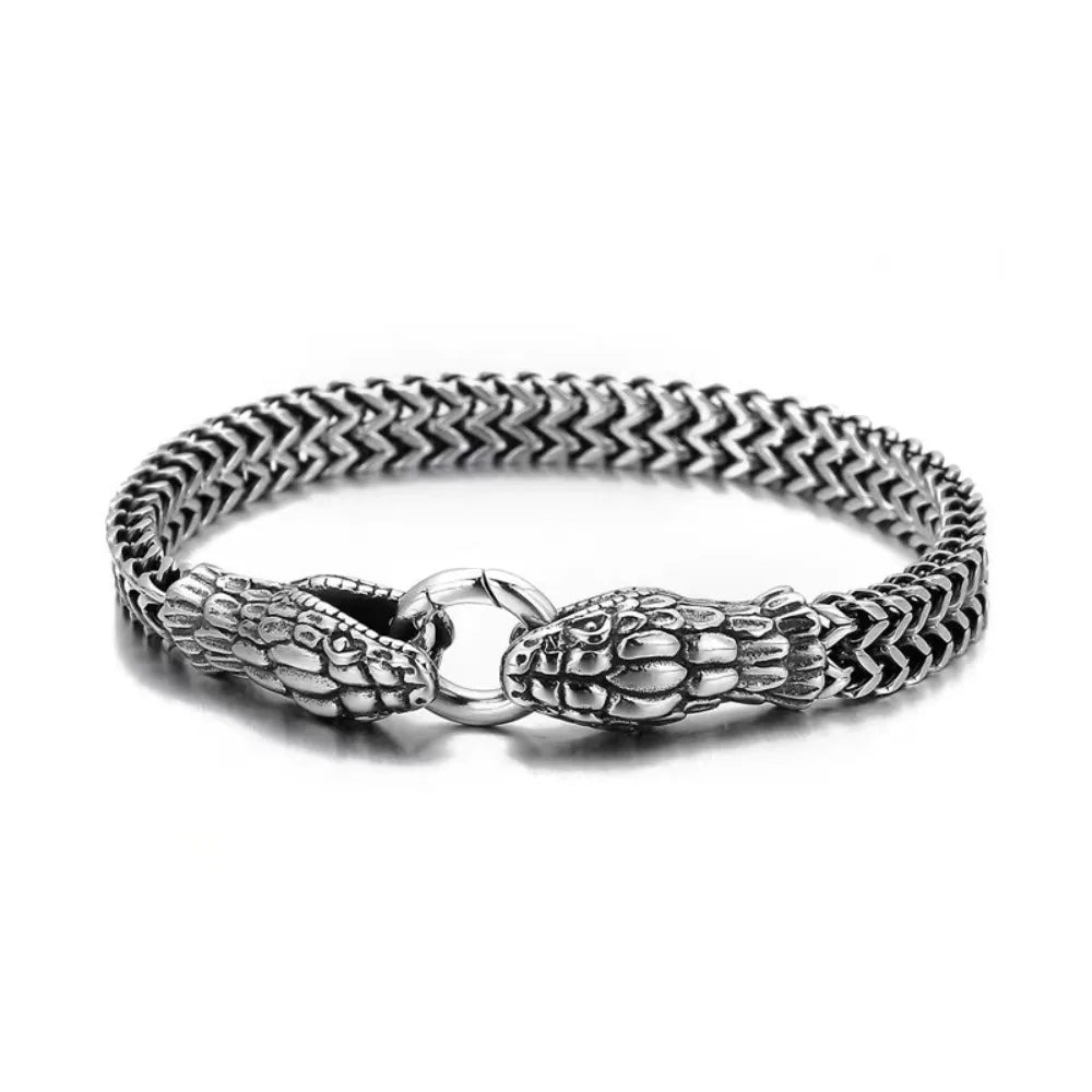 New Trend Personality Weaving Stainless Steel Metal Chain Stereo Engraving Two-headed Snake Bracelet for Men Women