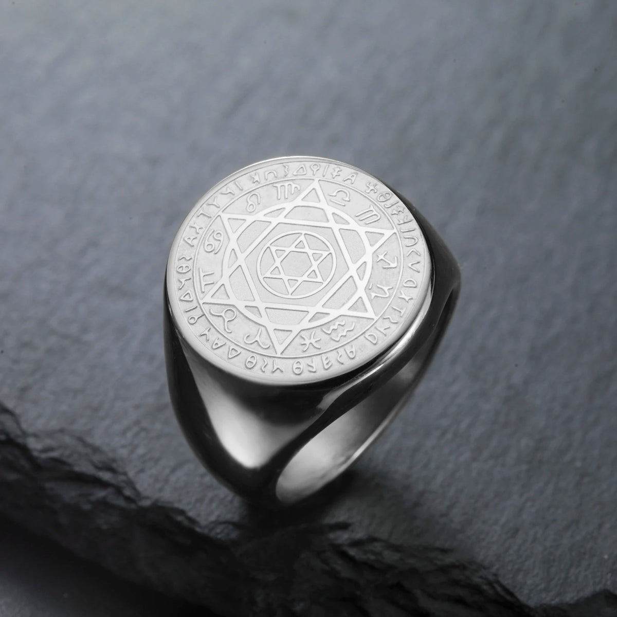 LIKGREAT Hexagram Zodiac Sign Ring for Men Women Star of David 12 Constellation Rings Stainless Steel Jewelry Amulet