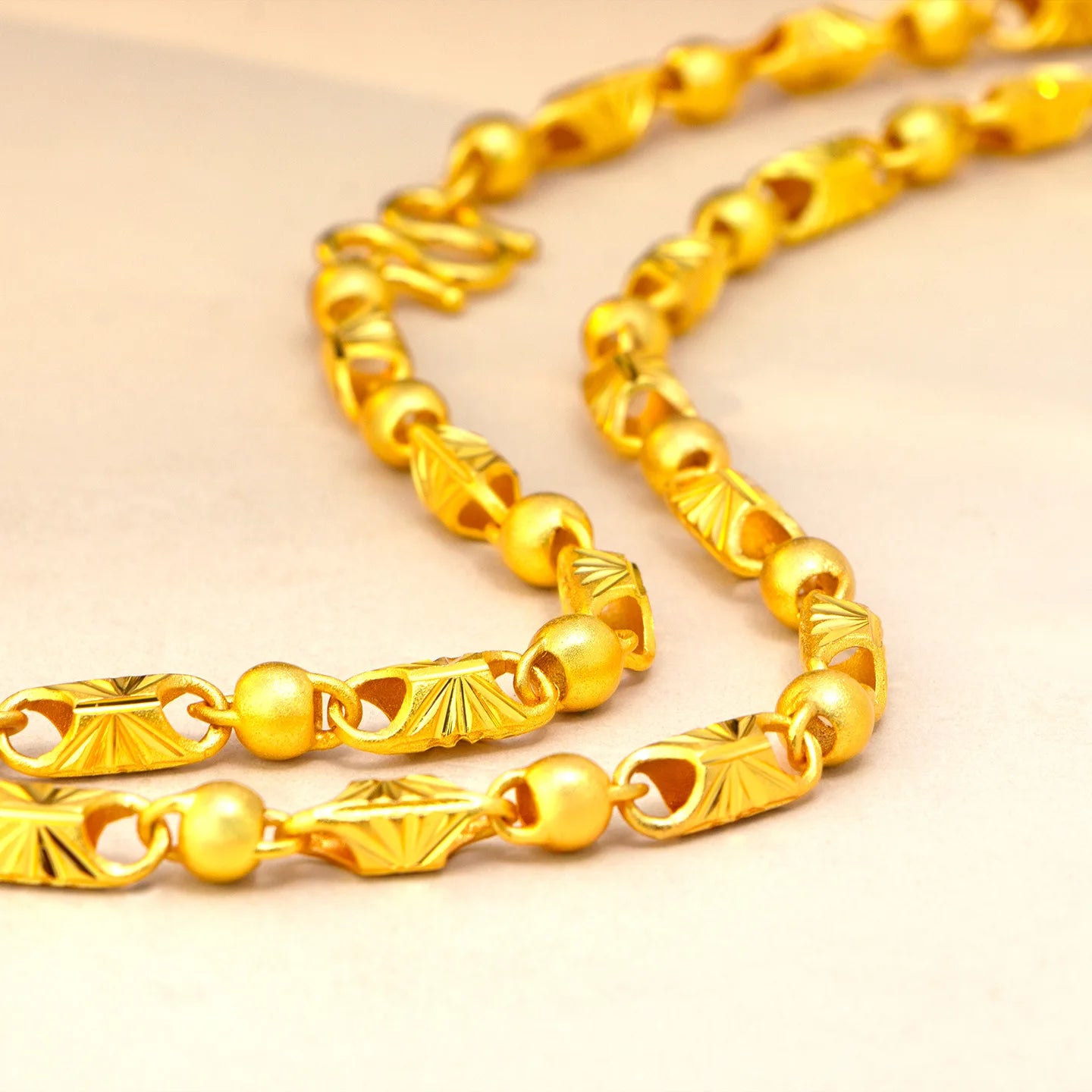 Rice Pattern Carved Necklace Men's 24K Gold AU999 - Thick gold chain for men, striking look for business banquets