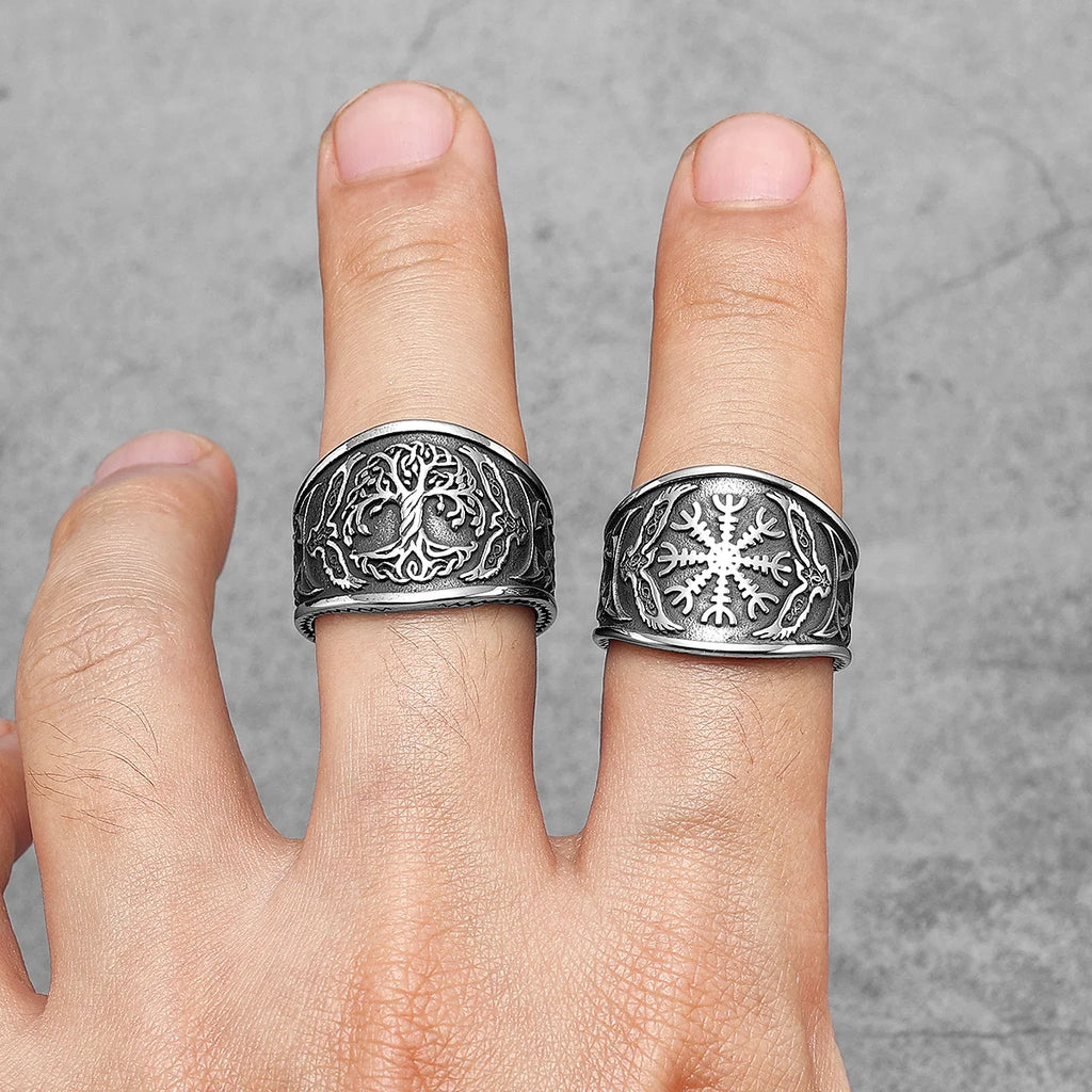 Viking Tree of Life Vegvisir Ring — Stainless Steel