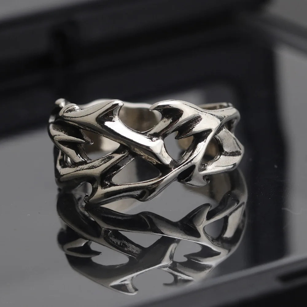 Creative Retro Irregularity Thorns Stainless Steel Opening Rings Gothic Punk Finger Ring for Men Women Personality Jewelry Gifts