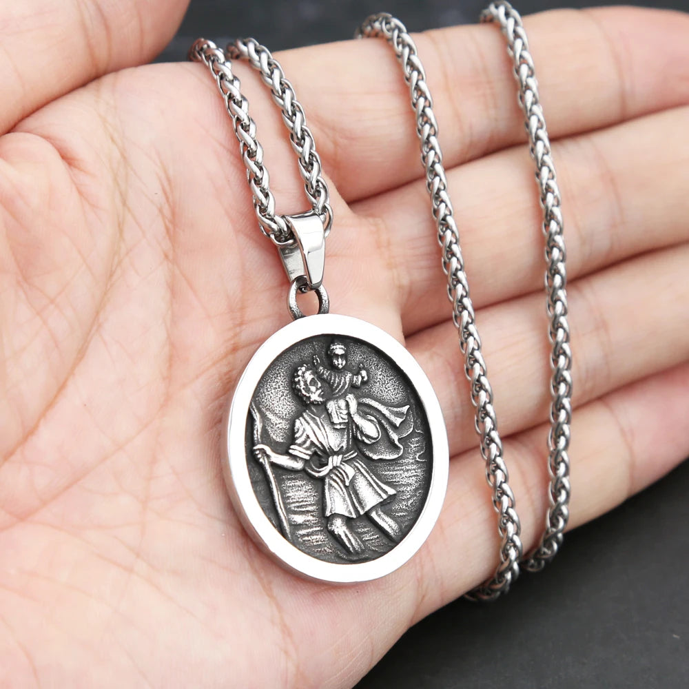 Men Stainless Steel Catholic Patron Saint Pendant Michael St. Michael The Archangel Pendant Necklace Jewelry Gifts Dropshipping