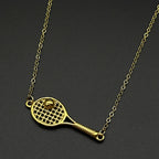 Mini Tennis Racket Pendant Necklace For Women Men Stainless Steel Gold Color Tennis Lover Gift Sweater Chain Sports Jewelry
