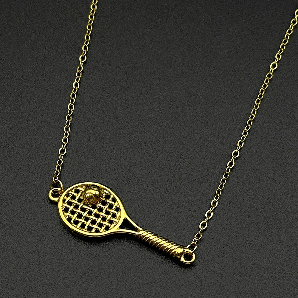 Mini Tennis Racket Pendant Necklace For Women Men Stainless Steel Gold Color Tennis Lover Gift Sweater Chain Sports Jewelry