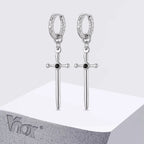 Vnox Stainless Steel Black Onyx Sword Huggie Hoop Earrings Punk Rock Dangle Earring for Men Women Couples Trendy Gothic