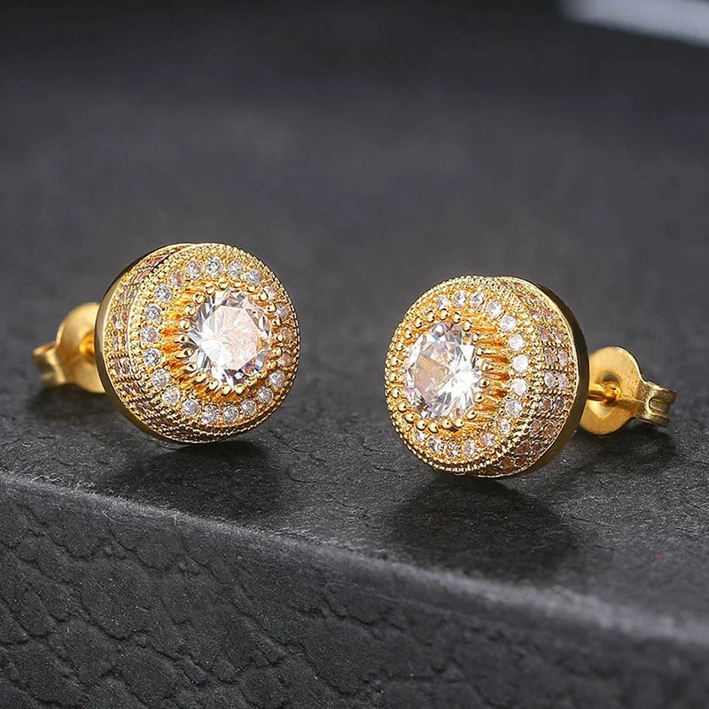 Iced Out Round CZ Piercing Stud Earrings for Men and Women