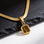 Vnox Geometric Square Natural Stone Pendant Necklace for Men, Gold Silver Color Stainless Steel Blade Chain, Trendy