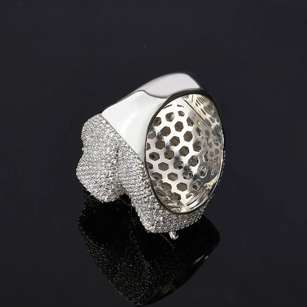 Iced Out Cross Jesus Ring Stainless Steel CZ