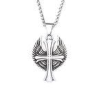 Cross Steel Pendant Vintage Punk Angel Wings Memorial