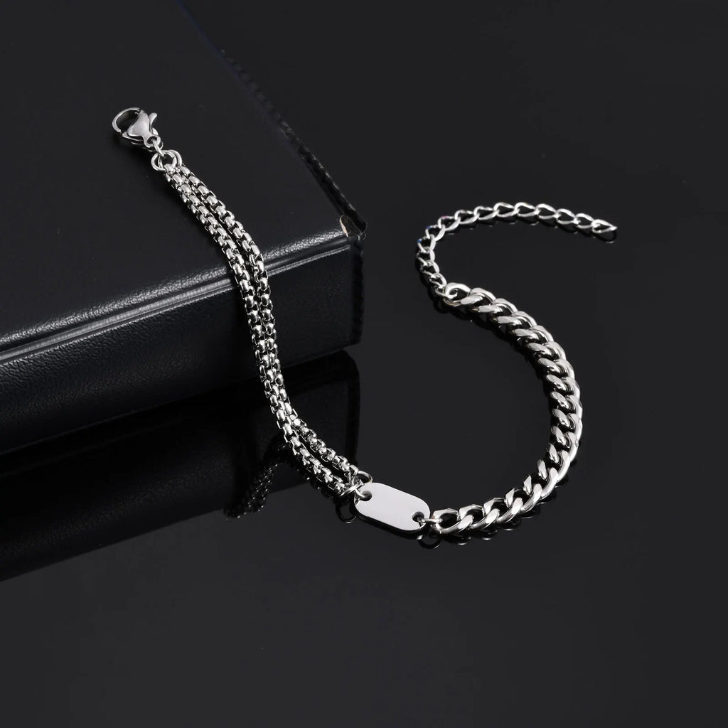 Cuban Box Chain Letter Bracelet — Stainless Steel