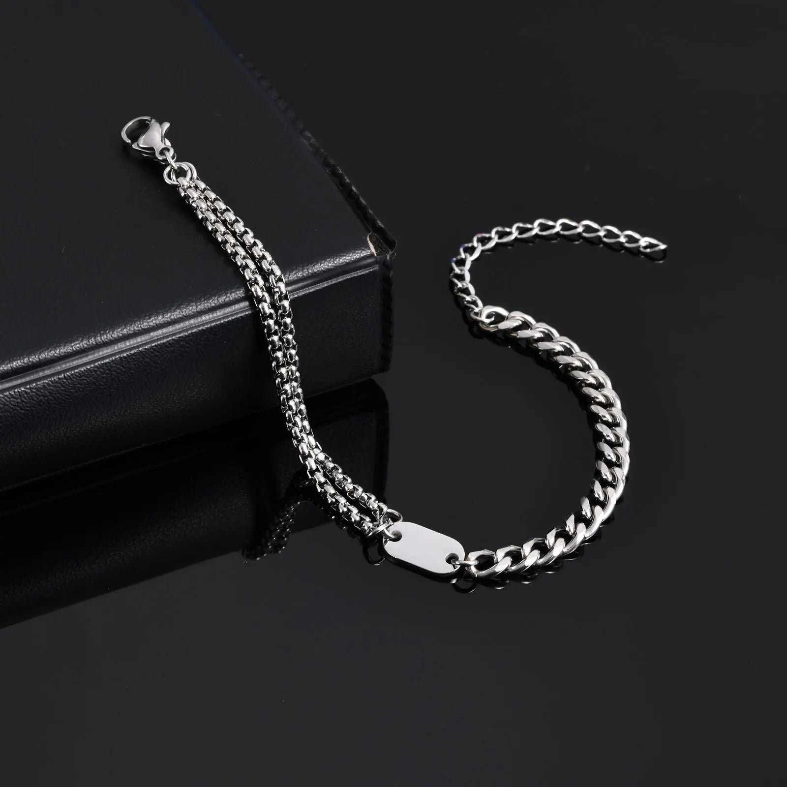 Cuban Box Chain Letter Bracelet — Stainless Steel