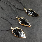 Natural Black Obsidian Arrow Shaped Crystals Pendant Golden Edge Plated Raw Healing Crystal Irregular Arrow Head Amulet