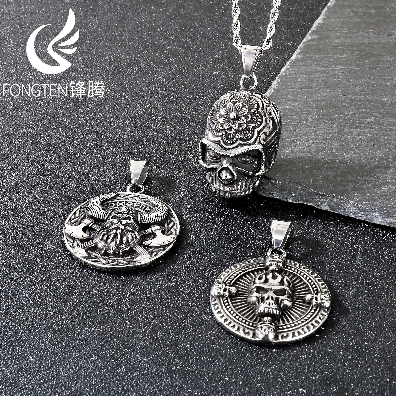 Ghost House Skull Pendant Necklace — Stainless