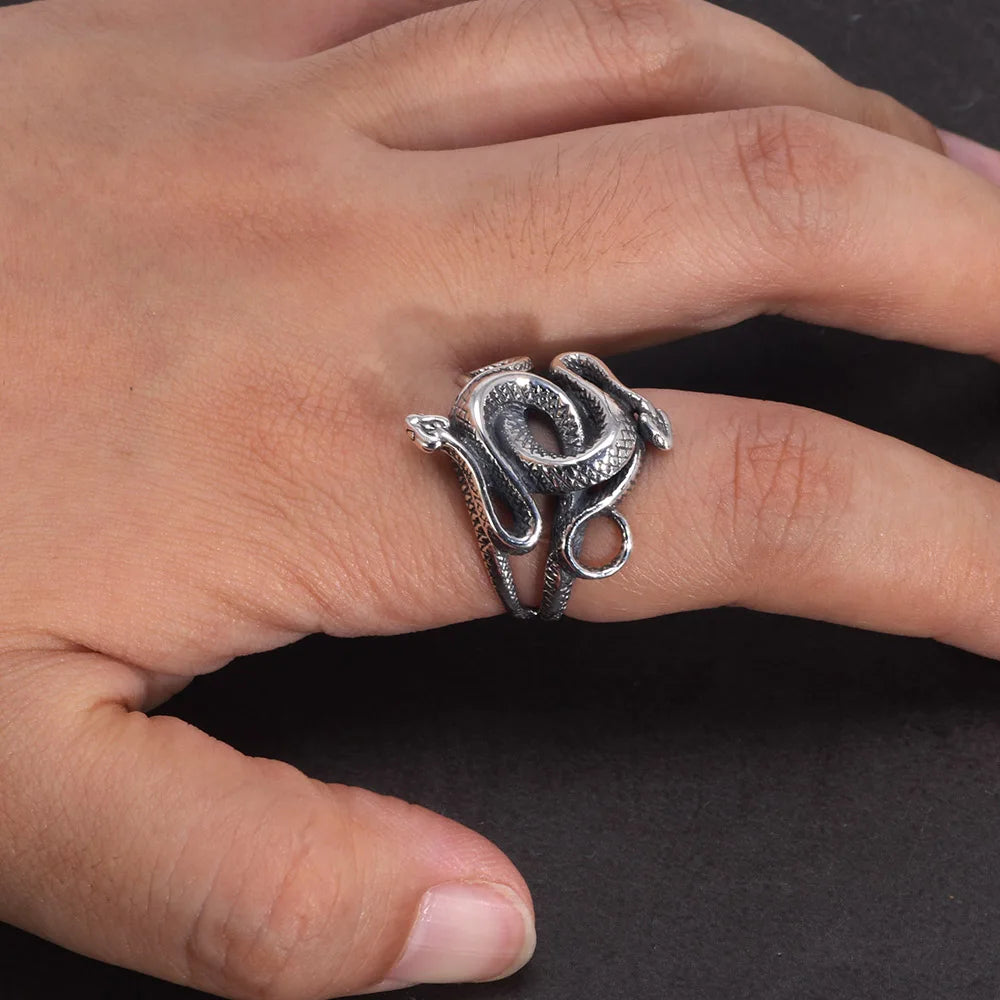 Real 925 Sterling Silver Snake Rings for Men Women TV Drama Natural Born Killers Retro Punk Fine Jewelry Best Gift For
