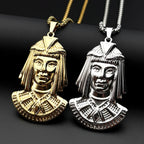 Egyptian Pharaoh Head Pendant Necklace — Gold-Tone Steel