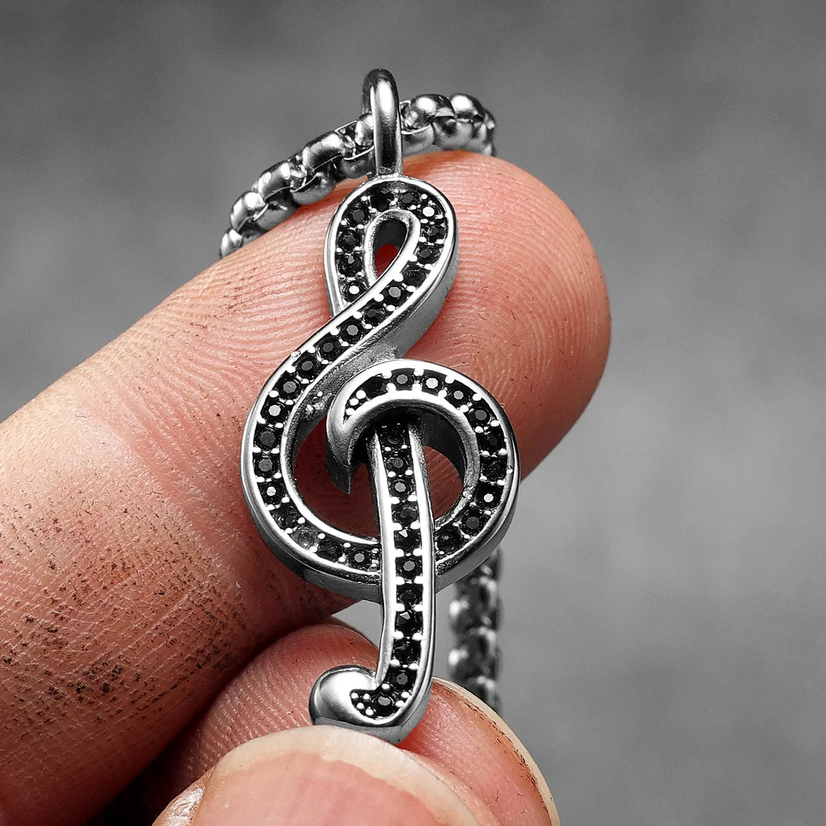 Music Symbol Gemstone Pendant — Stainless Steel