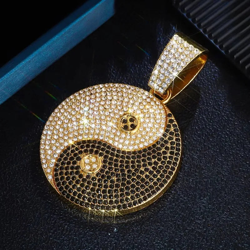 Iced Out Yin Yang Balance Pendant — Black & White