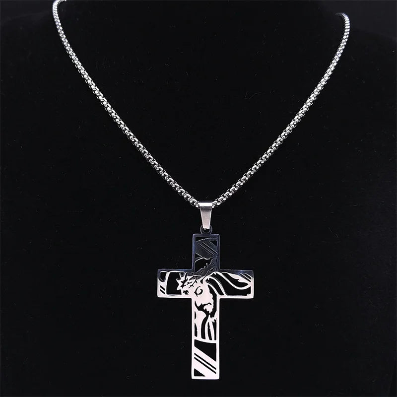 Christ Jesus Cutout Pendant Necklace — Stainless Steel Box Chain