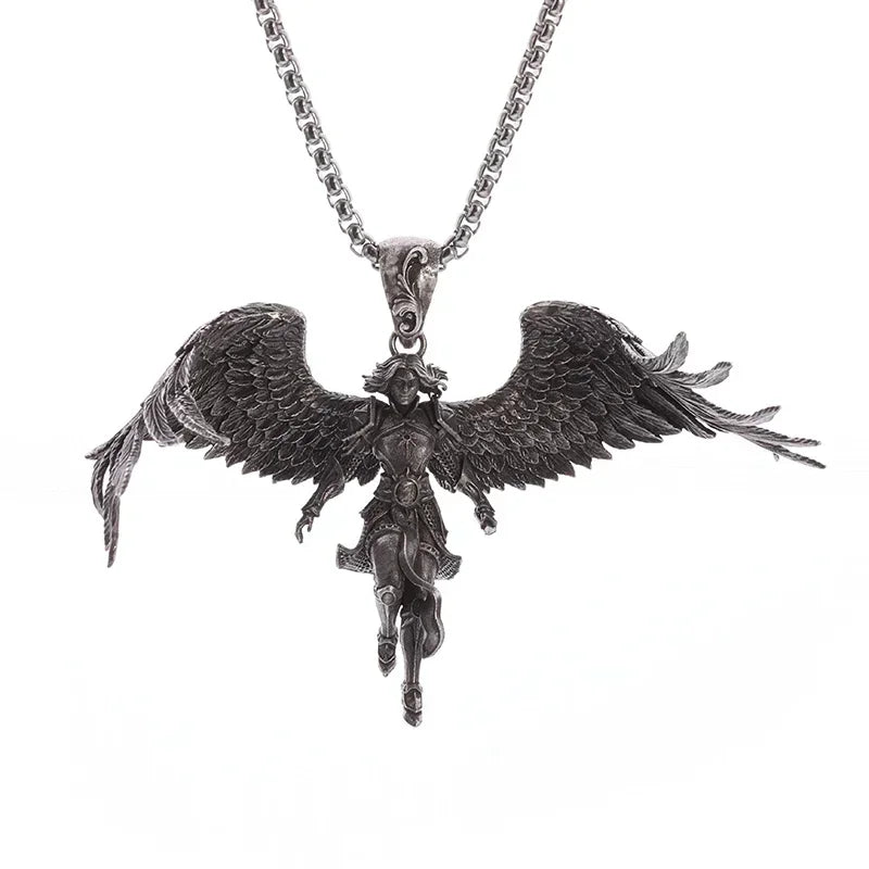 Delicate Antique Silver Color Seraph Prayer Good Luck Necklace Pendant Men Women Anniversary Amulet Jewelry Gift