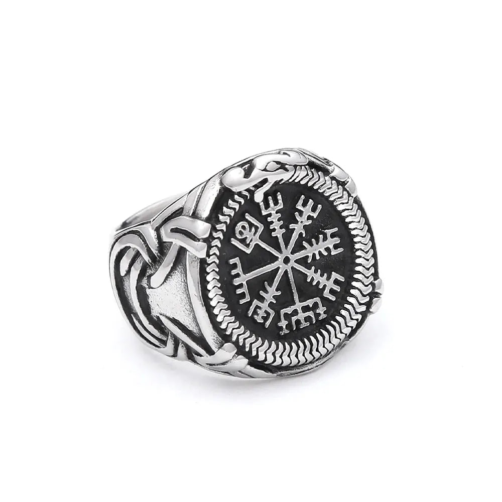 Viking Odin Compass Ring — Stainless Steel