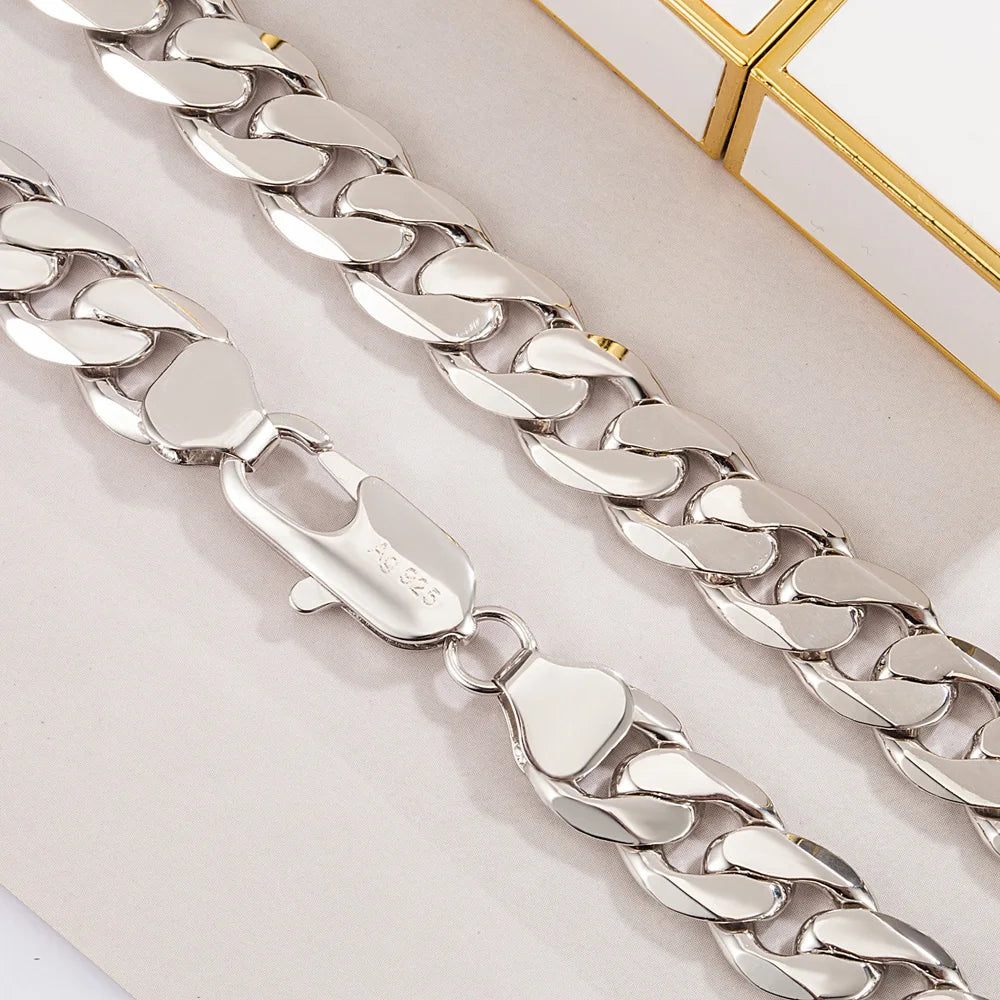 Chunky Miami Cuban Link Chain Necklace for Men 12mm — Silver-Tone
