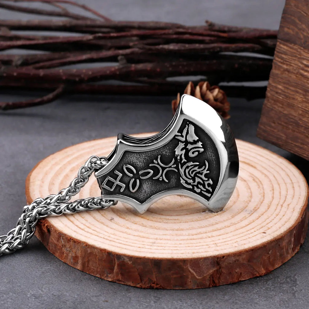 Stainless Steel Axe Pendant Vintage Viking Celtic Knot Wolf Amulet Rune Pendant Jewelry Men's Classic Trend Party