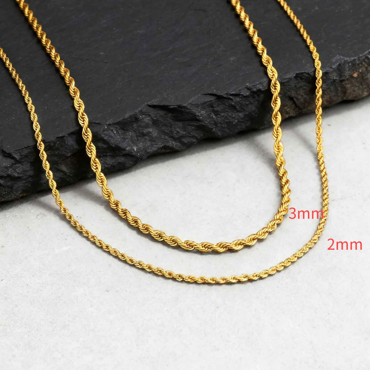 Two-Tone Twisted Rope Chain Necklace — Stainless Steel