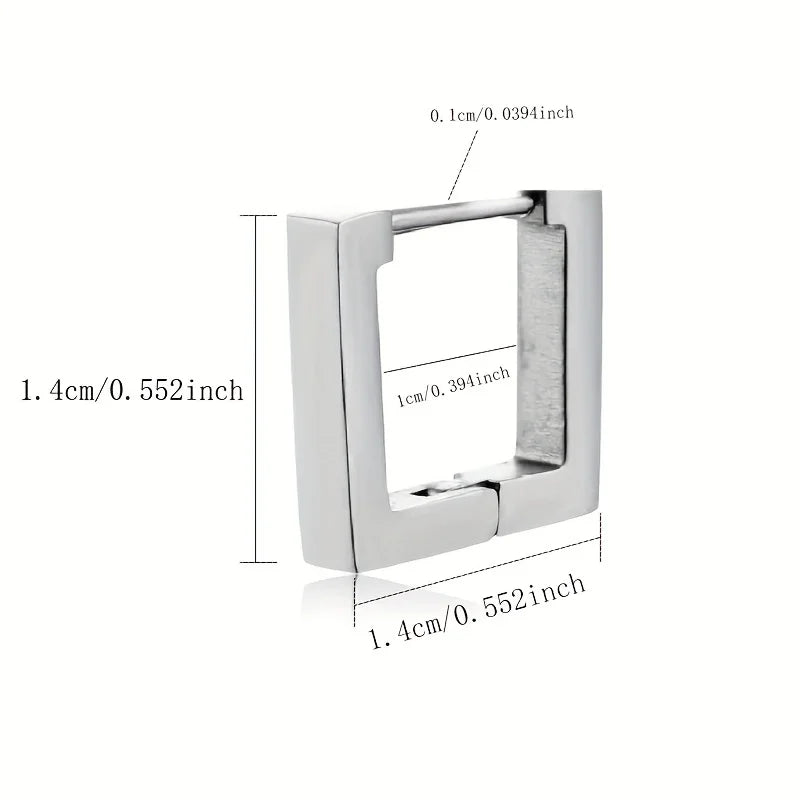 1pc Punk Hiphop Stainless Steel Geometric Type Square Hoop Earrings Ear Buckle Stud Accessories For Men Women Daily