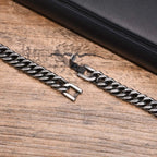 Vintage Men's Chunky Chain Bracelets,8/10/12mm Retro Grey Stainless Steel Cuban Chain Wristband,Rock Punk Classic