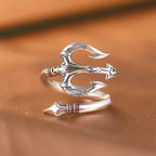 Sea God Trident Open Ring for Men — Silver-Tone Adjustable