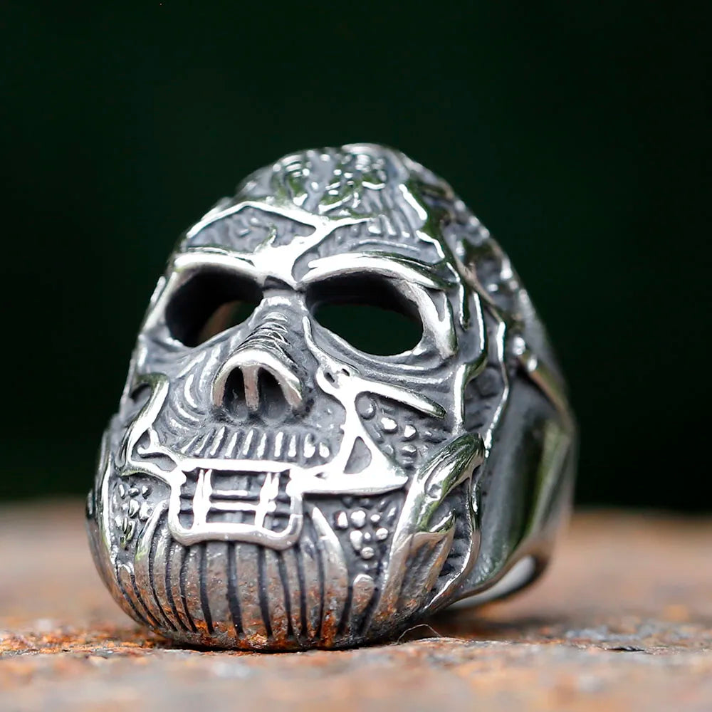 Flowers Skull Mask Ring — Stainless Steel
