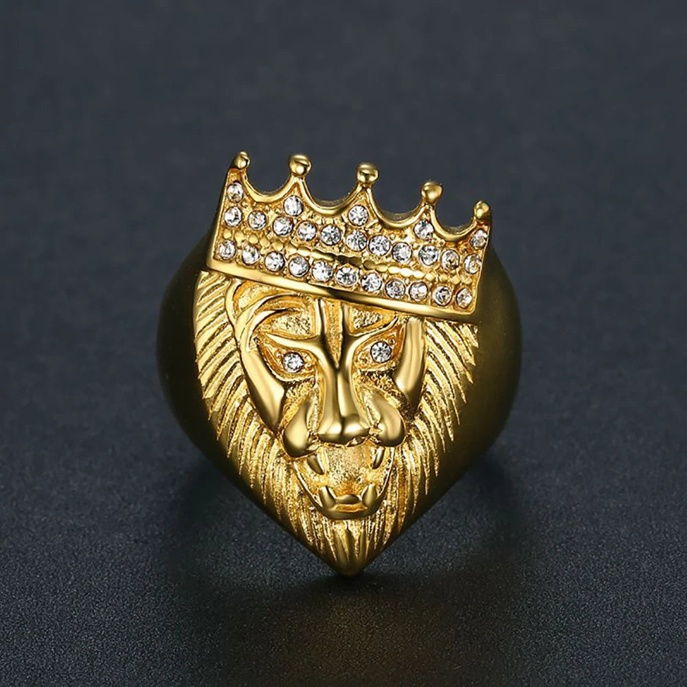 Lion Head Ring Gold Silver 3D Animal Band — Stainless Steel