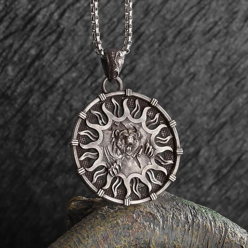 Sun Hugging Moon Round Pendant — Stainless Steel