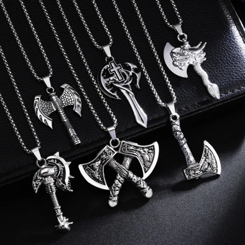 Vintage Viking Axe New In Necklace Crow Wolf Viking Pendant Necklace Medieval Mythology Jewelry For Men Gifts