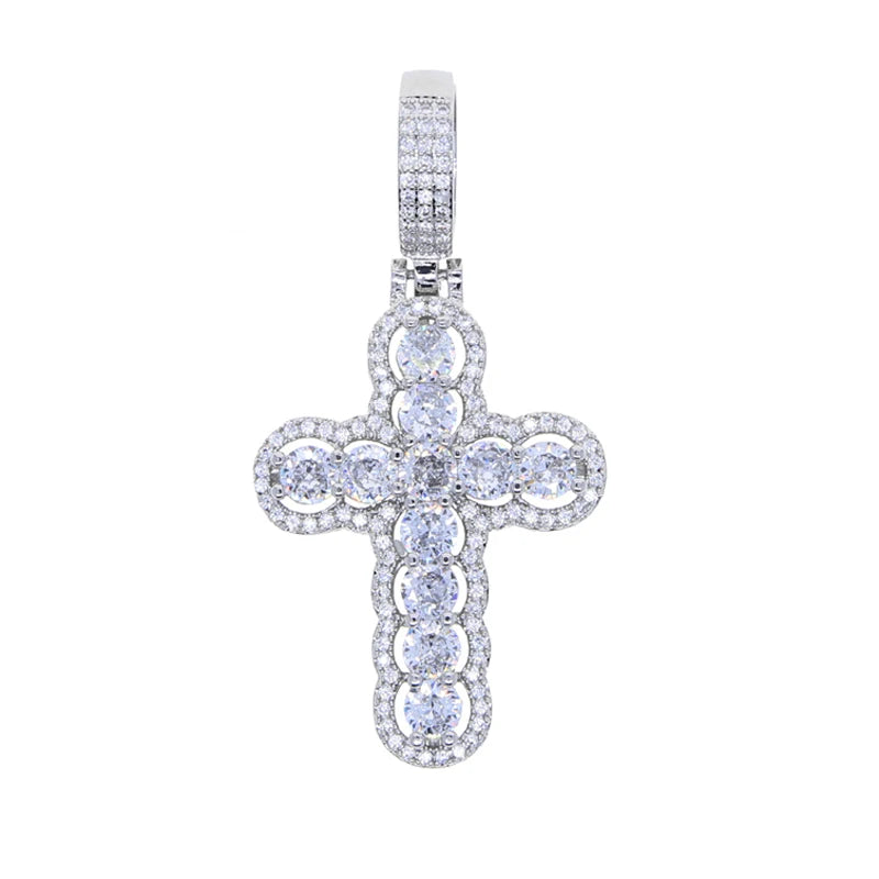 New Iced Out Bling CZ Cross Pendant Necklace Silver Color Prong Setting Cubic Zirconia Jesus Charm Men Women Hip Hop