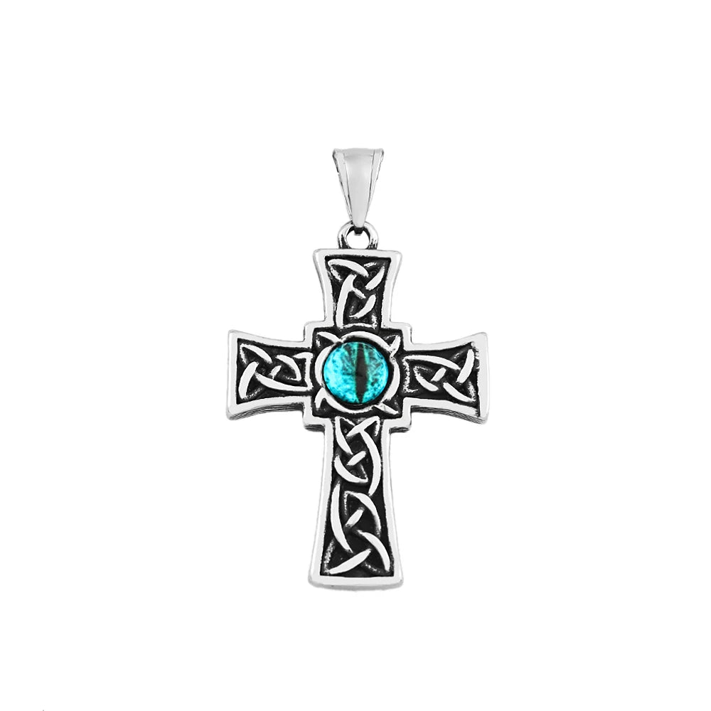 Cross Viking Steel Pendant Blue Eye Stone 316L